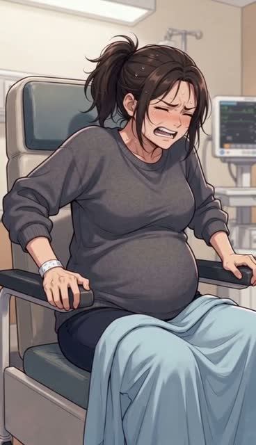 分娩室の椅子で肘掛けを握りしめる