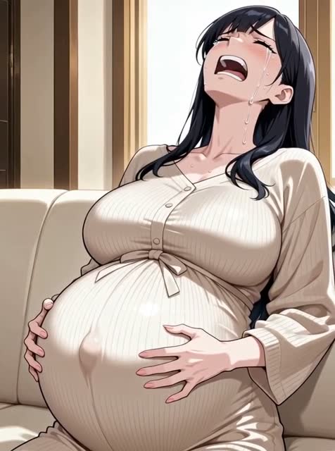 声を漏らしていきむ人妻…