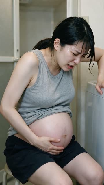 お風呂の前で波が来た...